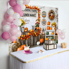 Celebrate Rustic Pumpkin Patch Autumn Backdrop for Fall Harvest, Sunflowers and Maple Leaves Background for Studio Photo Booth
