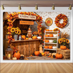 Celebrate Rustic Pumpkin Patch Autumn Backdrop for Thanksgiving, Beautiful Sunflower and Scarecrow Background for Portrait