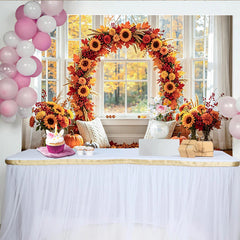 Celebrate Autumn Backdrop with Sunflowers and Pumpkins for Portrait, Warm Window Background for Thanksgiving Studio Photoshoot