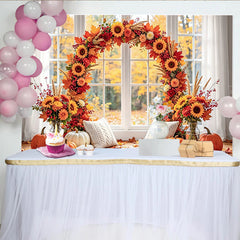 Celebrate Autumn Backdrop with Sunflowers and Pumpkins for Portrait, Cozy Window Background for Fall Studio Photoshoot