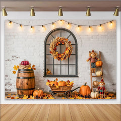 Lofaris Rustic Autumn Holiday Backdrop with Pumpkins, Fall Leaves and Scarecrows, Farmhouse Photography Background for Thanksgiving Party Decor