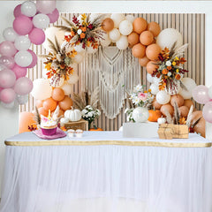 Celebrate Boho Autumn Backdrop with Pumpkins and Balloons for Portrait, Rustic Wood Background for Thanksgiving Party Decor