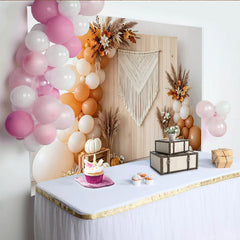 Capture Boho Autumn Backdrop with Pumpkins and Balloons, Rustic Wood Wall Background for Thanksgiving Photoshoot