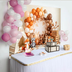 Celebrate Fall Woodland Baby Shower Backdrop with Teepee and Animals, Rustic Fall Forest Party Background for Newborn Photoshoot