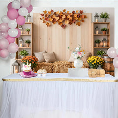 Lofaris Rustic Autumn Harvest Photography Backdrop with Pumpkins and Hay Bales, Cozy Fall Studio Background for Seasonal Photoshoot