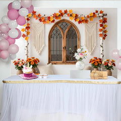 Lofaris Rustic Autumn Photography Backdrop with Arched Window and Fall Leaves, Cozy Studio Background for Portrait Photoshoot and Event Decor.