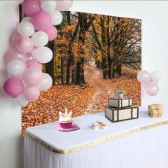 Lofaris Autumn Forest Photography Backdrop with Golden Leaves and Path, Natural Seasonal Background for Studio Portrait and Photoshoot