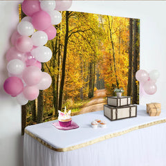 Lofaris Golden Autumn Forest Photography Backdrop with Sunlight Path, Vibrant Natural Scenery Background for Studio Photoshoot