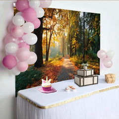 Lofaris Golden Autumn Forest Path Photography Backdrop with Sunlight, Natural Scenery Background for Studio Photoshoot