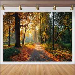 Lofaris Golden Autumn Forest Path Photography Backdrop with Sunlight, Natural Scenery Background for Studio Photoshoot