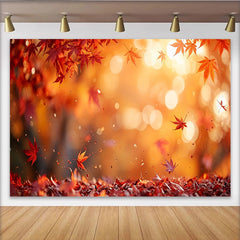 Lofaris Vibrant Autumn Photography Backdrop with Falling Maple Leaves and Warm Bokeh, Natural Studio Photo Background for Fall Season Decor