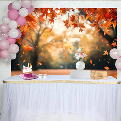 Lofaris Vibrant Autumn Photography Backdrop with Falling Maple Leaves, Natural Forest Background for Seasonal Photoshoot