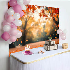Lofaris Vibrant Autumn Photography Backdrop with Falling Maple Leaves, Natural Forest Background for Seasonal Photoshoot