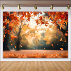 Lofaris Vibrant Autumn Photography Backdrop with Falling Maple Leaves, Natural Forest Background for Seasonal Photoshoot