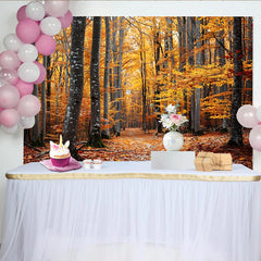 Lofaris Golden Autumn Forest Photography Backdrop with Tall Trees and Path, Natural Fall Season Scenery Background for Studio Portrait