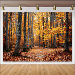 Lofaris Golden Autumn Forest Photography Backdrop with Tall Trees and Path, Natural Fall Season Scenery Background for Studio Portrait