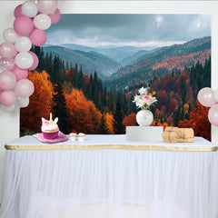 Lofaris Autumn Forest Photography Backdrop with Vibrant Orange and Red Trees, Natural Mountain Landscape Background for Studio Photoshoot