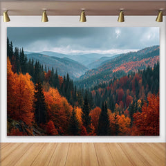 Lofaris Autumn Forest Photography Backdrop with Vibrant Orange and Red Trees, Natural Mountain Landscape Background for Studio Photoshoot