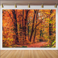 Lofaris Vibrant Autumn Forest Photography Backdrop for Portrait, Beautiful Golden Fall Foliage Background for Studio Photoshoot