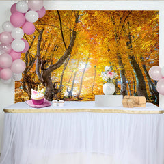 Lofaris Golden Autumn Forest Photography Backdrop with Vibrant Leaves, Natural Fall Landscape Background for Studio Portrait