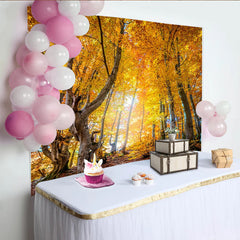 Lofaris Golden Autumn Forest Photography Backdrop with Vibrant Leaves, Natural Fall Landscape Background for Studio Portrait