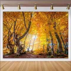 Lofaris Golden Autumn Forest Photography Backdrop with Vibrant Leaves, Natural Fall Landscape Background for Studio Portrait
