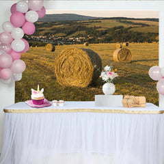 Lofaris Golden Sunset Countryside Hay Bales Autumn Backdrop, Rustic Farm Field Background for Outdoor Portrait