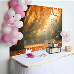 Lofaris Autumn Forest Photography Backdrop with Falling Leaves, Golden Seasonal Background for Professional Portrait
