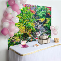 Lofaris Vibrant Autumn Garden Path Photography Backdrop, Natural Scenery Background for Outdoor Photoshoot and Studio