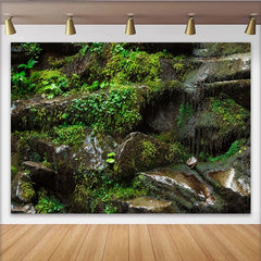 Lofaris Green Mossy Rock Natural Scenery Photography Backdrop, Earthy Textured Studio Background for Professional Photoshoot