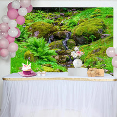 Lofaris Vibrant Green Mossy Rocks Stream Natural Scenery Backdrop, Lush Forest Photography Background for Studio Photoshoot