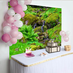 Lofaris Vibrant Green Mossy Rocks Stream Natural Scenery Backdrop, Lush Forest Photography Background for Studio Photoshoot