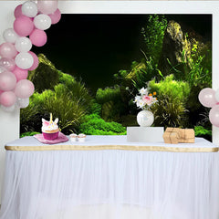 Lofaris Lush Green Natural Scenery Photography Backdrop with Rocks and Plants, Vibrant Forest Background for Studio Photoshoot
