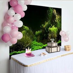 Lofaris Lush Green Natural Scenery Photography Backdrop with Rocks and Plants, Vibrant Forest Background for Studio Photoshoot