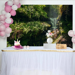 Lofaris Lush Green Forest Waterfall Natural Scenery Backdrop with Sunlight, Enchanting Photography Background for Studio Portrait