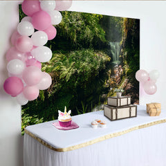 Lofaris Lush Green Forest Waterfall Natural Scenery Backdrop with Sunlight, Enchanting Photography Background for Studio Portrait