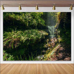 Lofaris Lush Green Forest Waterfall Natural Scenery Backdrop with Sunlight, Enchanting Photography Background for Studio Portrait