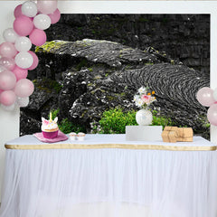 Lofaris Dark Textured Rock Photography Backdrop with Green Moss, Natural Studio Background for Professional Portrait