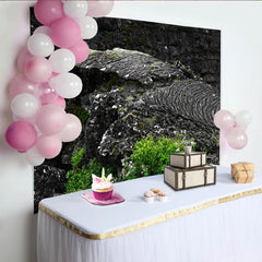 Lofaris Dark Textured Rock Photography Backdrop with Green Moss, Natural Studio Background for Professional Portrait
