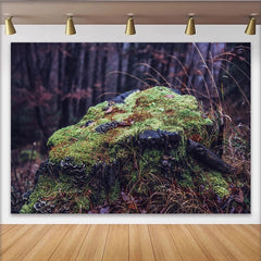 Lofaris Green Mossy Tree Stump Forest Photography Backdrop, Natural Woodland Background for Studio Portrait Photoshoot