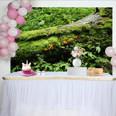 Lofaris Lush Green Mossy Log Forest Photography Backdrop with Orange Fungi, Natural Woodland Background for Studio Photoshoots