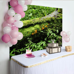 Lofaris Lush Green Mossy Log Forest Photography Backdrop with Orange Fungi, Natural Woodland Background for Studio Photoshoots