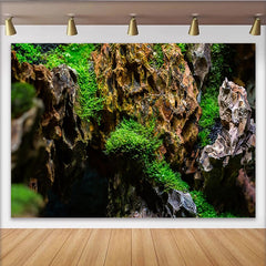 Lofaris Vibrant Green Moss and Textured Rock Natural Scenery Backdrop, Organic Photo Background for Professional Studio Photography