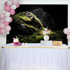 Lofaris Dark Mossy Rock Photography Backdrop with Dramatic Lighting, Natural Green Forest Background for Studio Portrait Photoshoot