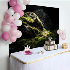 Lofaris Dark Mossy Rock Photography Backdrop with Dramatic Lighting, Natural Green Forest Background for Studio Portrait Photoshoot