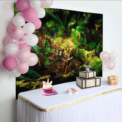 Lofaris Lush Green Forest Photography Backdrop with Mossy Logs and Ferns, Natural Woodland Background for Professional Portrait