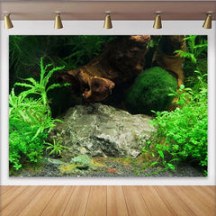 Lofaris Lush Green Aquatic Plants and Driftwood Natural Scenery Photography Backdrop, Realistic Underwater Habitat for Studio Photoshoot
