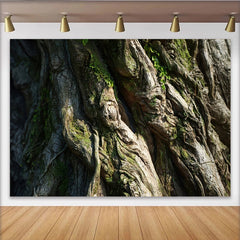 Lofaris Rustic Old Tree Bark Natural Scenery Backdrop with Green Moss Texture, Forest Wood Photography Background for Studio Portrait