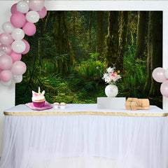 Lofaris Lush Green Forest Photography Backdrop with Mossy Trees and Ferns, Natural Woodland Background for Portrait Photoshoot