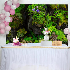 Lofaris Lush Green Moss and Plant Natural Scenery Backdrop with Purple Flowers, Organic Photography Background for Studio Portrait